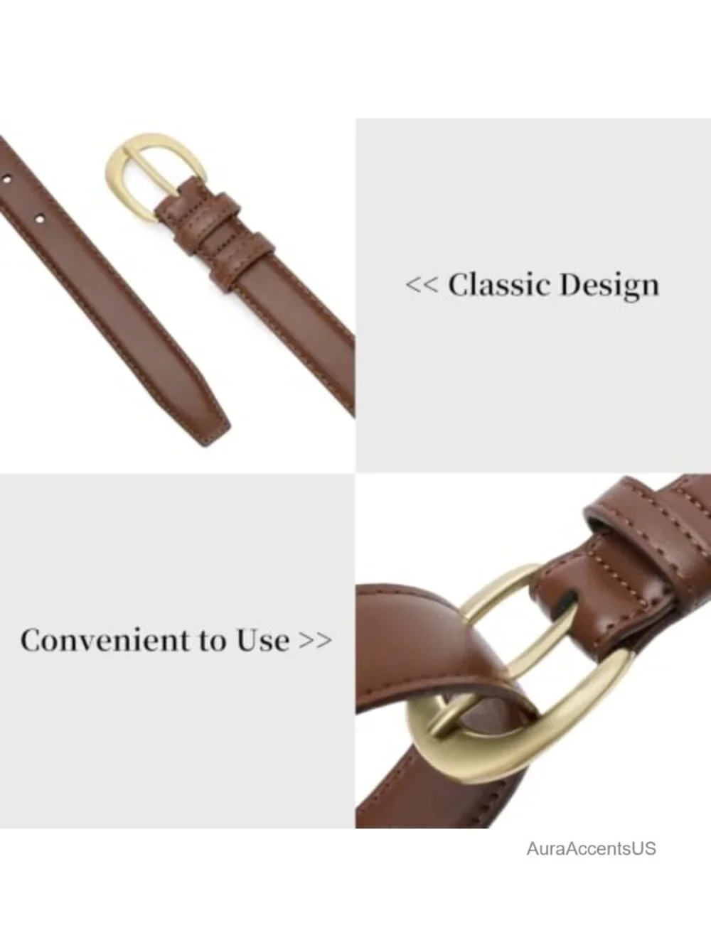 PU Leather Belt with Gold Buckle Fashion Waist Belt for Women